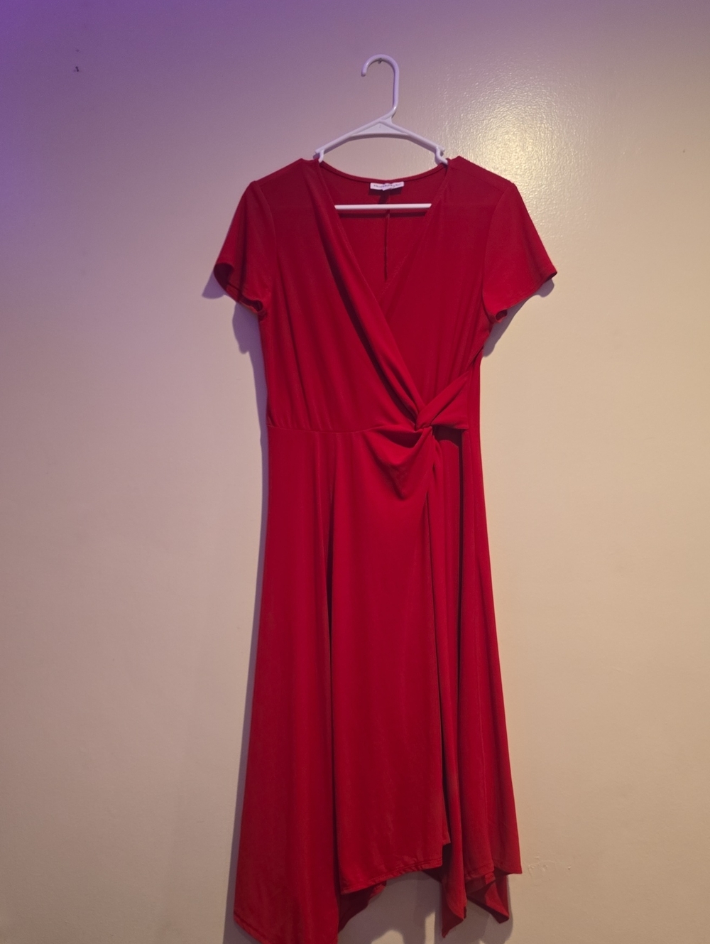 NorthStyle Red Knot-Waist Wrap Midi Dress